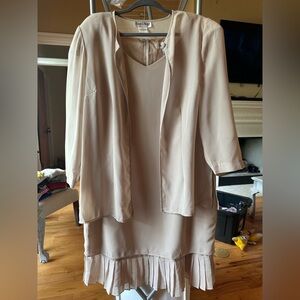 Danny & Nicole Tan Midi Dress with Embellished Sheer Jacket